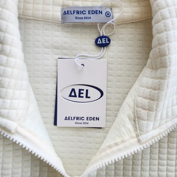 Aelfric Eden Cream Waffle Quarter-Zip Sweater with Blue Logo - Picture 2 of 2